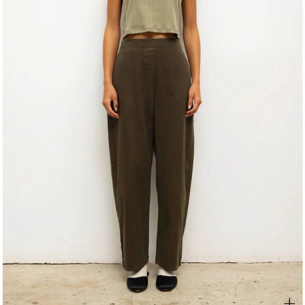 Leset Chloe Barrel Pant in Dark Olive - Picture 1 of 6